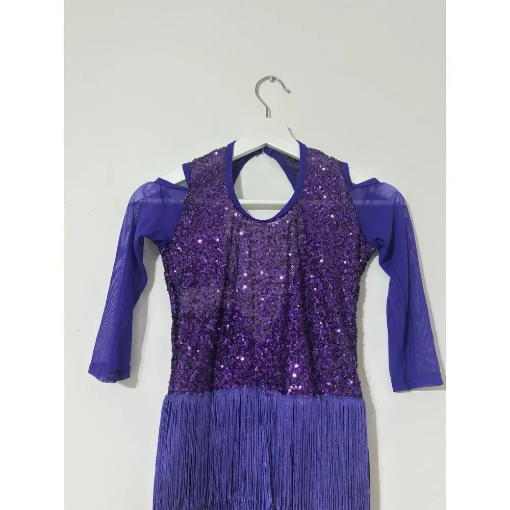 Revolution Dance Costume Large Child Purple Recital Jazz with Sequins & Fringe